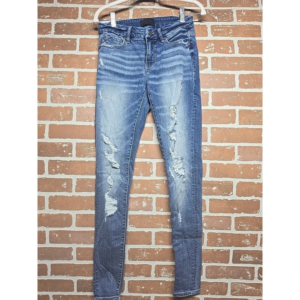 BKE Sz 27x32 Skinny Women's Jeans Med Blue Distressed Low Rise Rock School Denim